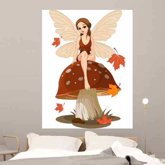 Autumn Fairy on the Mushroom Wall Decal