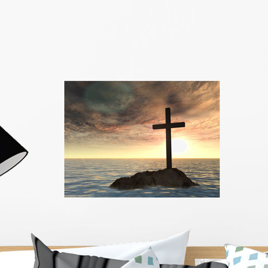 Conceptual Cross Rock Sea Wall Mural