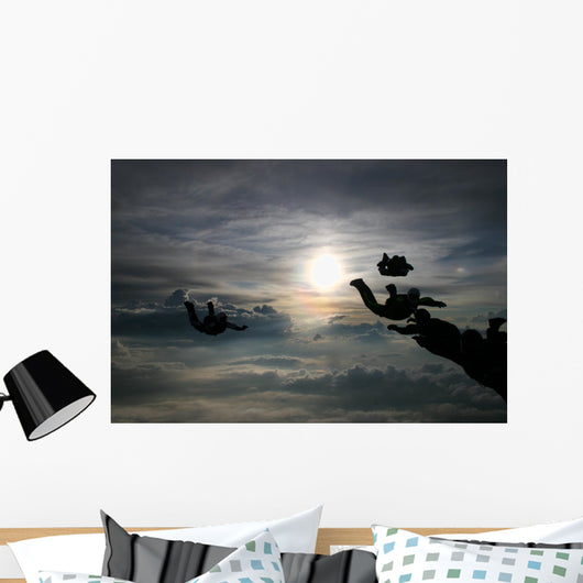 Silhouette Skydivers Wall Mural