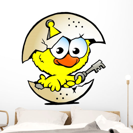 illustration of an cute baby chicken sitting in eggshell Wall Decal