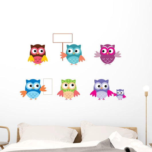 Drawn Owls Different Types Wall Mural
