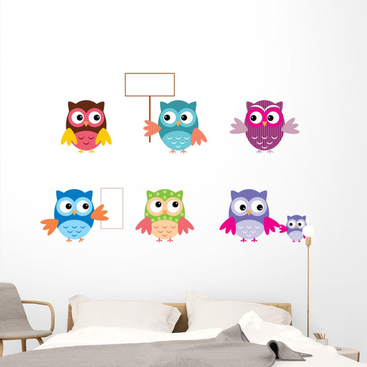 Drawn Owls Different Types Wall Mural