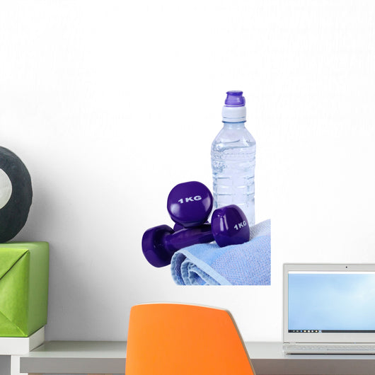Set of weights with bottled water & towel - off to the gym Wall Decal