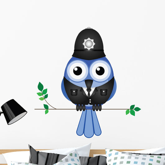 Comical Bird Policeman Sat on a Branch Wall Decal
