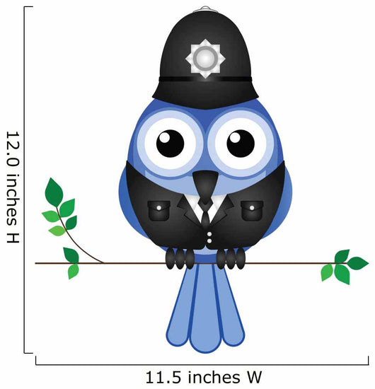 Comical Bird Policeman Sat on a Branch Wall Decal