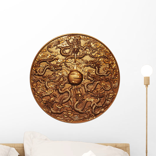 Gold Nine Dragons Emblem Wall Decal