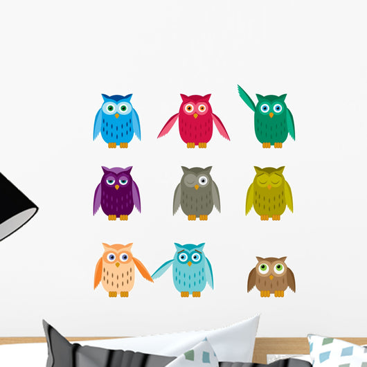 Set Colorful Owls Wall Mural