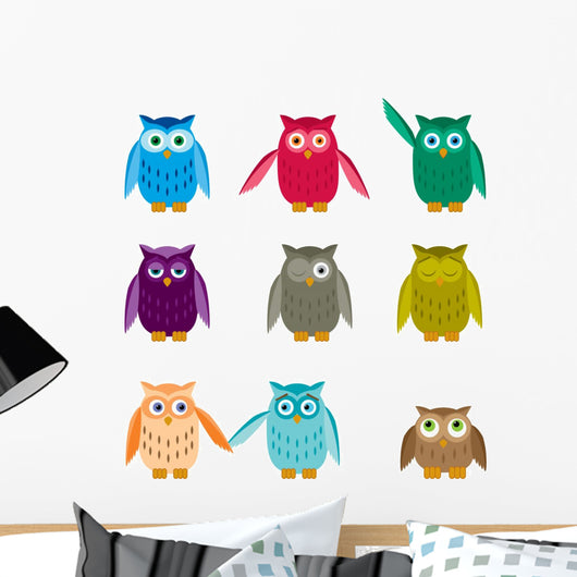 Set Colorful Owls Wall Mural