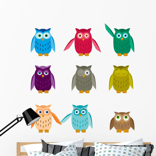 Set Colorful Owls Wall Mural