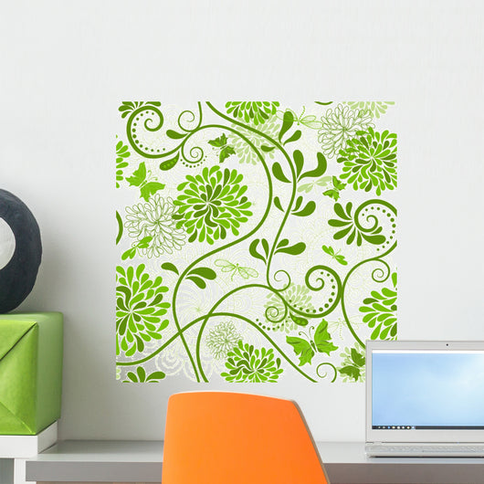 Green-white Floral Pattern Wall Decal