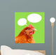 Red Chicken with Thought Balloons on Green Background Wall Mural