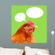 Red Chicken with Thought Balloons on Green Background Wall Mural