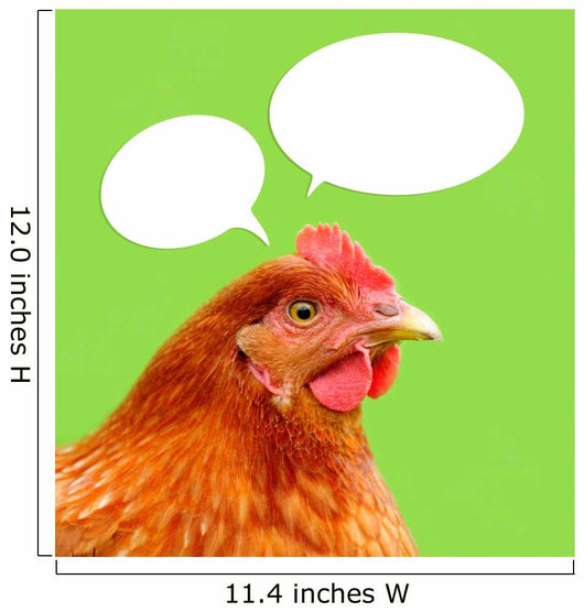 Red Chicken with Thought Balloons on Green Background Wall Mural