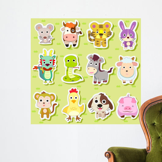 12 Chinese Zodiac Animal Stickers Wall Decal