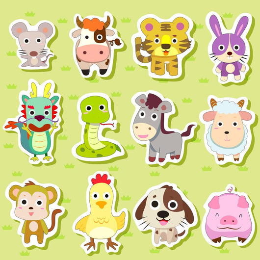 12 Chinese Zodiac Animal Stickers Wall Decal