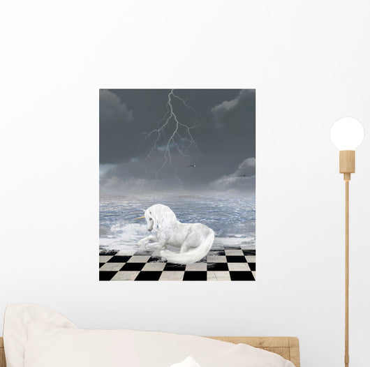 Unicorn Sits Surreal Seascape