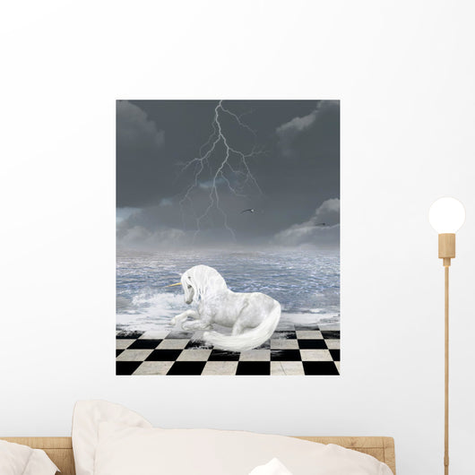 Unicorn Sits Surreal Seascape