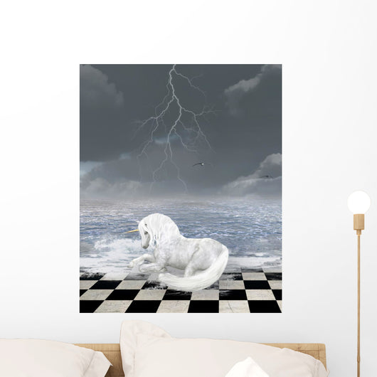 Unicorn Sits Surreal Seascape