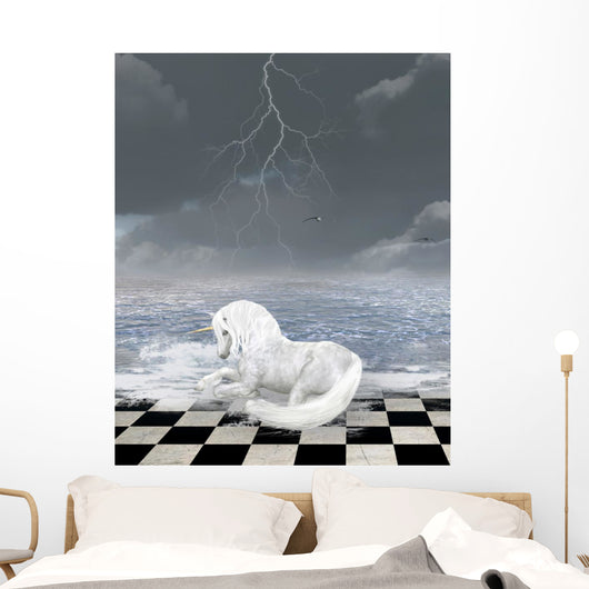Unicorn Sits Surreal Seascape