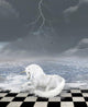 Unicorn Sits Surreal Seascape
