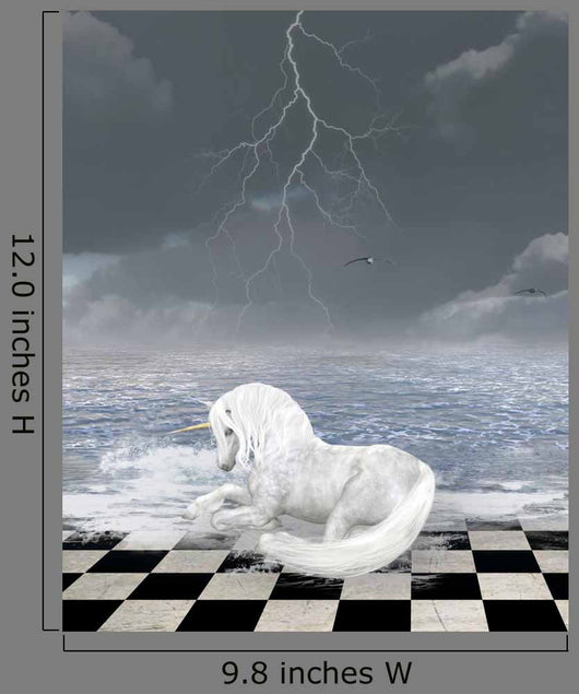 Unicorn Sits Surreal Seascape