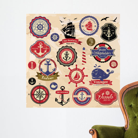 Collection of vintage retro nautical labels, badges and icons Wall Decal