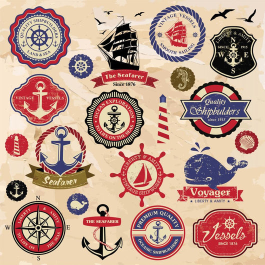 Collection of vintage retro nautical labels, badges and icons Wall Decal