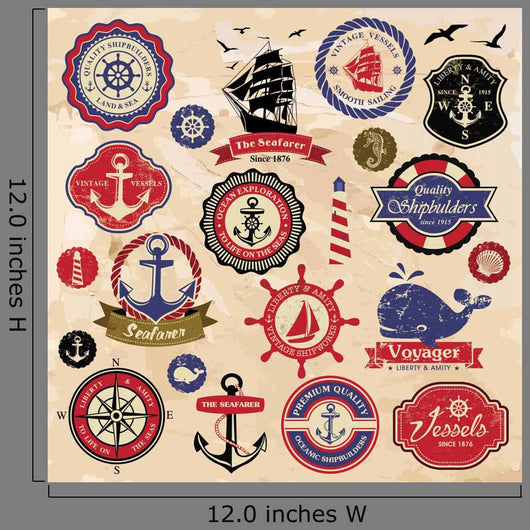 Collection of vintage retro nautical labels, badges and icons Wall Decal