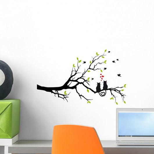 Cats in Love on Tree Branch Vector Wall Decal