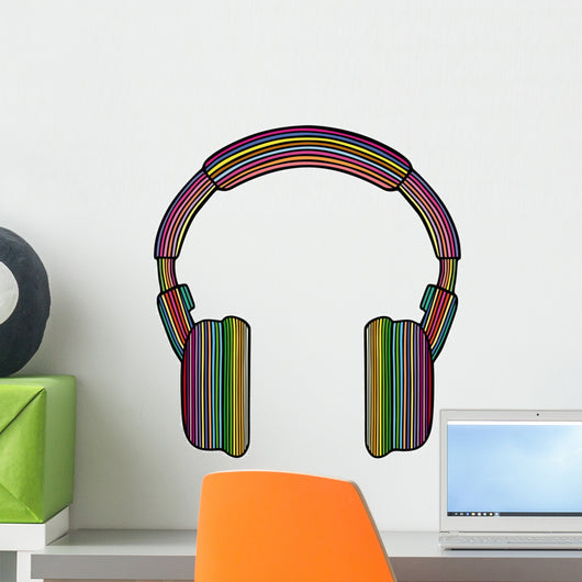 Rainbow Headphones Music Wall Decal