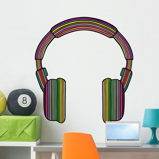 Rainbow Headphones Music Wall Decal