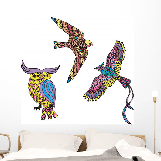 Stylized Motley Birds Wall Mural