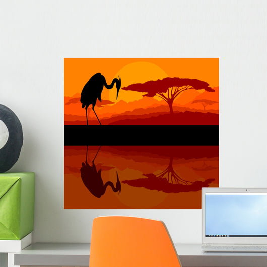 Heron Bird Silhouette Wild Wall Mural
