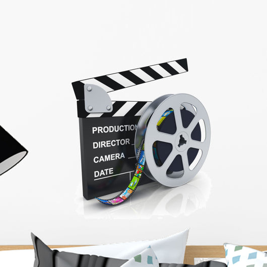 Clapper board and reel with filmstrip Wall Decal