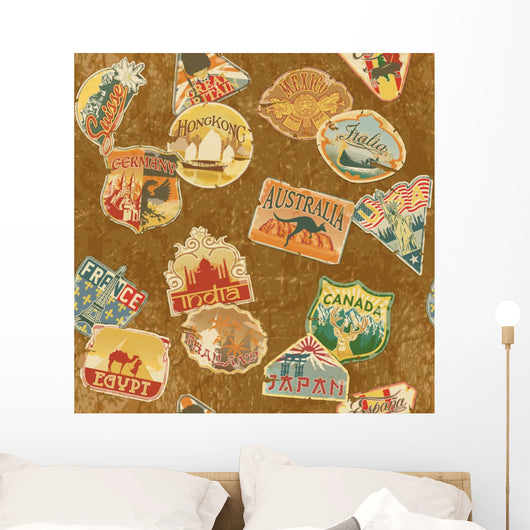 Vintage Travel Labels Seamless Wall Decal