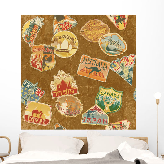 Vintage Travel Labels Seamless Wall Decal