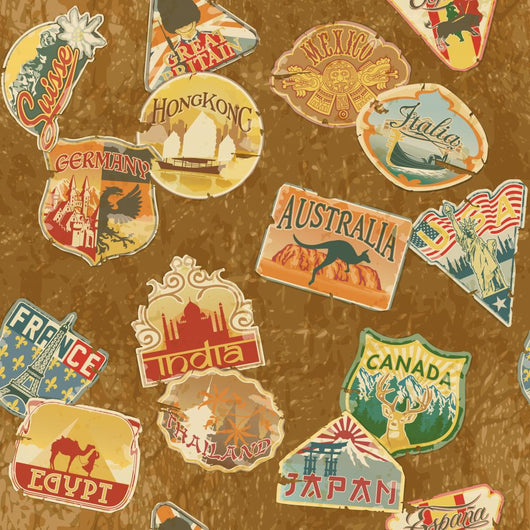 Vintage Travel Labels Seamless Wall Decal
