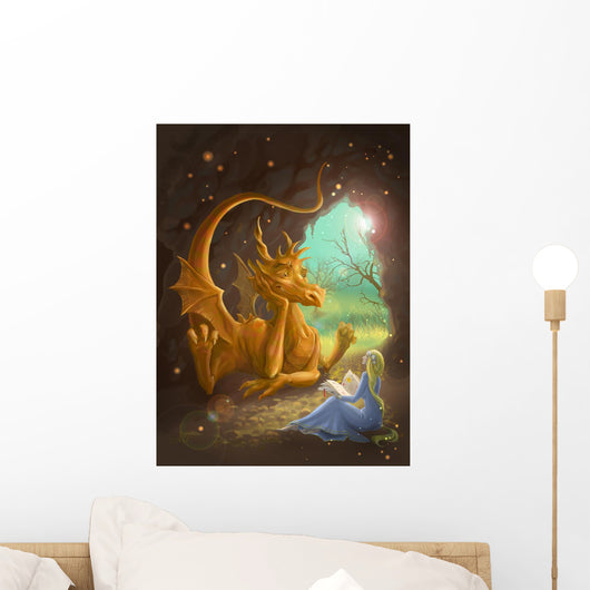 dragon and princess reading a book Wall Mural