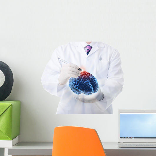 Doctor working on a virtual brain Wall Decal