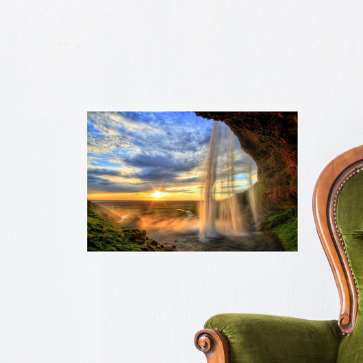Seljalandfoss waterfall at sunset in HDR, Iceland Wall Mural