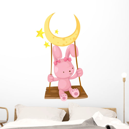 rabbit playing swing vector Wall Decal