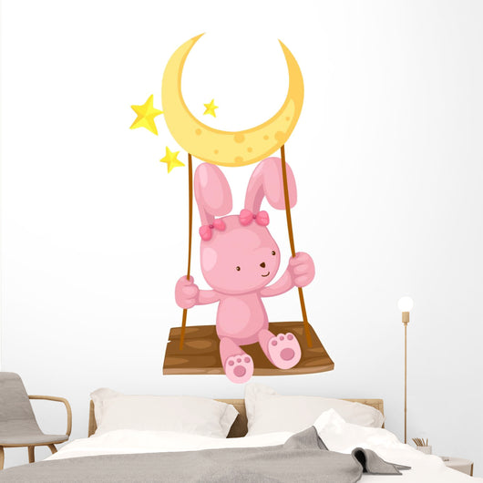 rabbit playing swing vector Wall Decal