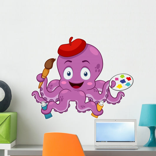 illustration of Cartoon Artist octopus Wall Decal