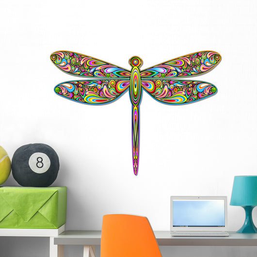 Psychedelic Colorful Dragonfly Wall Decal
