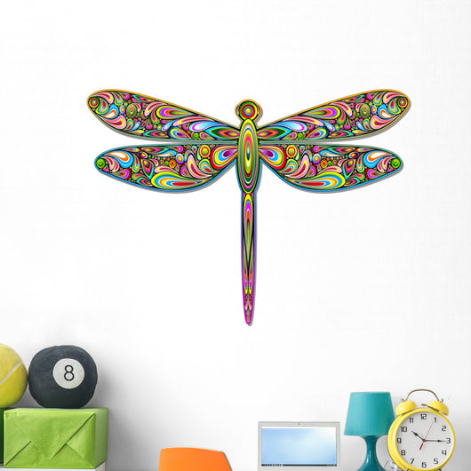 Psychedelic Colorful Dragonfly Wall Decal
