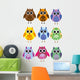 Colorful Owls on a White Background Wall Decal