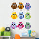 Colorful Owls on a White Background Wall Decal