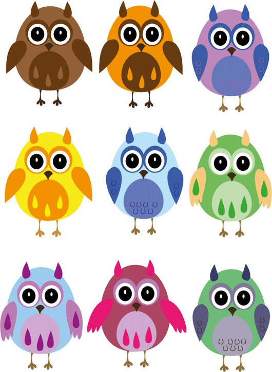 Colorful Owls on a White Background Wall Decal