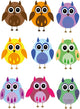 Colorful Owls on a White Background Wall Decal
