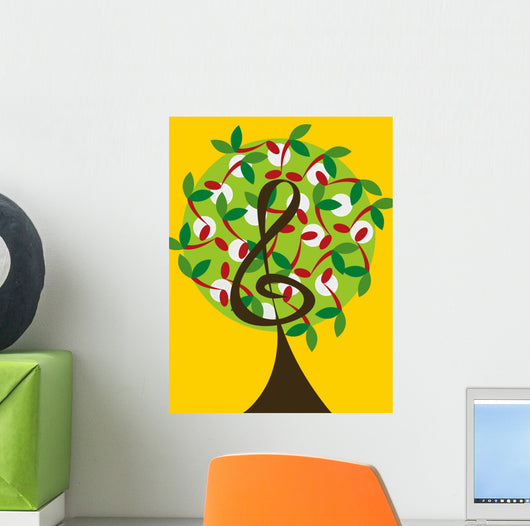 musical treble tree and cherry notes Wall Mural